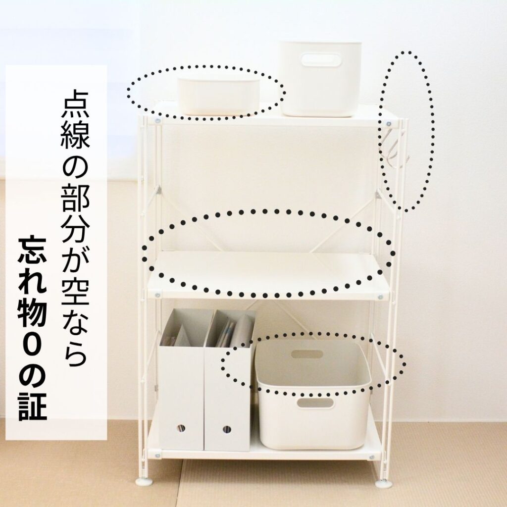 ランドセル収納棚の点線部分が空なら忘れ物ゼロの証