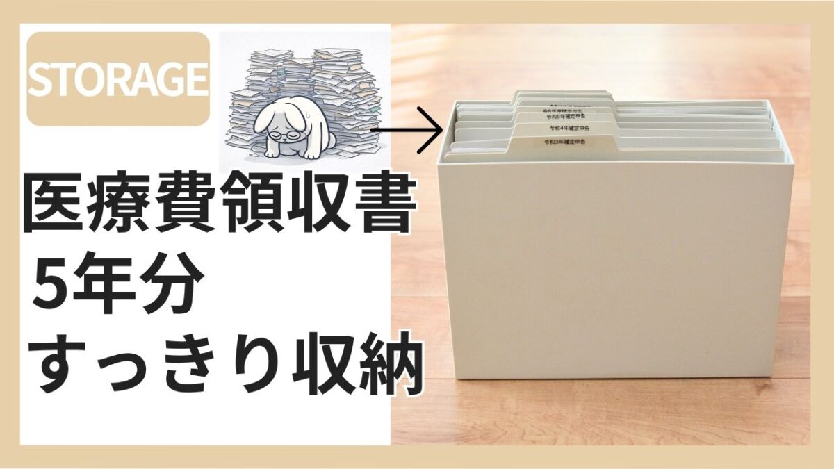 無印良品のファイルボックスに医療費領収書を収納した様子
