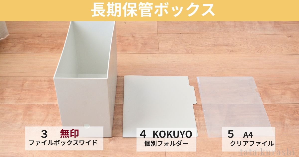 医療費控除の長期保管に使う無印ファイルボックス・KOKUYOフォルダー・クリアファイルの写真