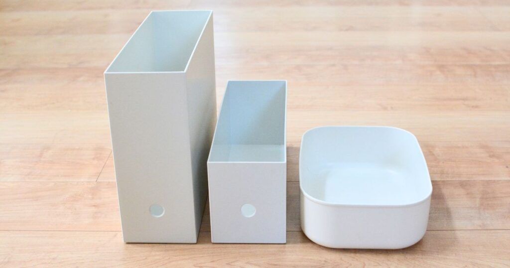 無印良品のプラスチック収納ケース3点。ReMUJI回収の対象品として持ち込み可能なアイテム