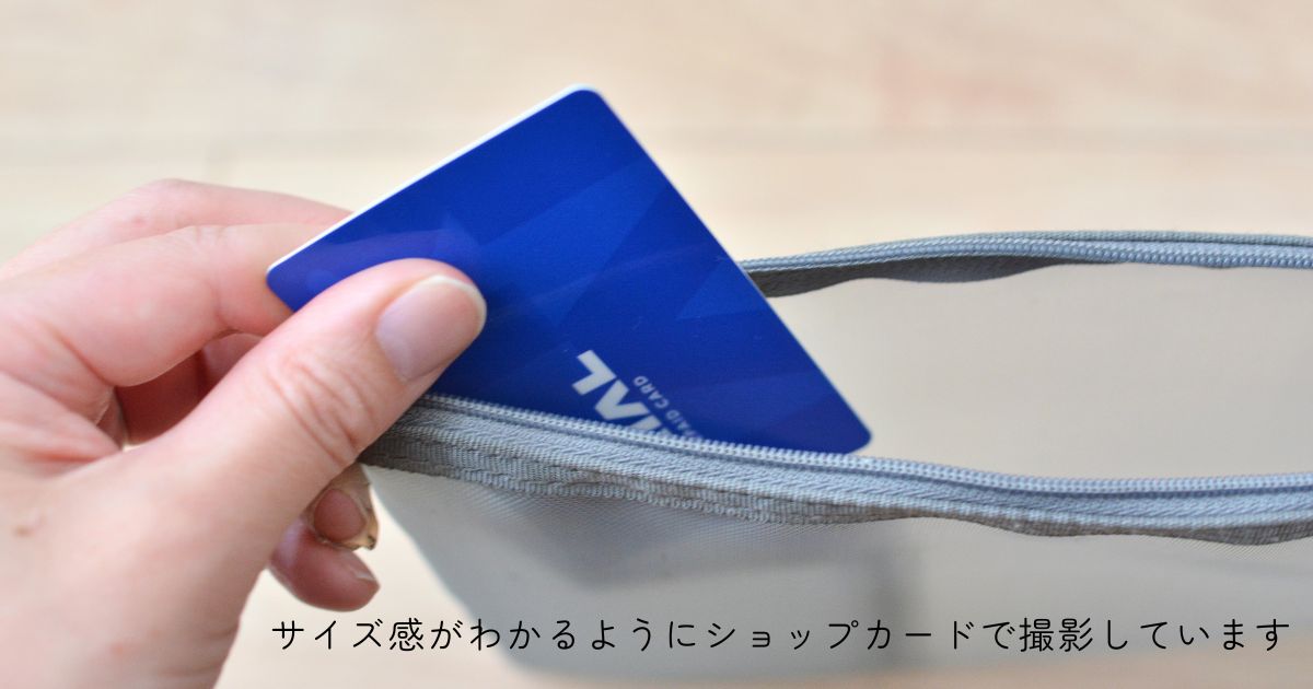 メッシュポーチのポケットにカードをいれようとしている写真